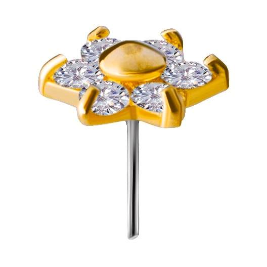 18K Gold Flower Jewelled End with Zirconia 